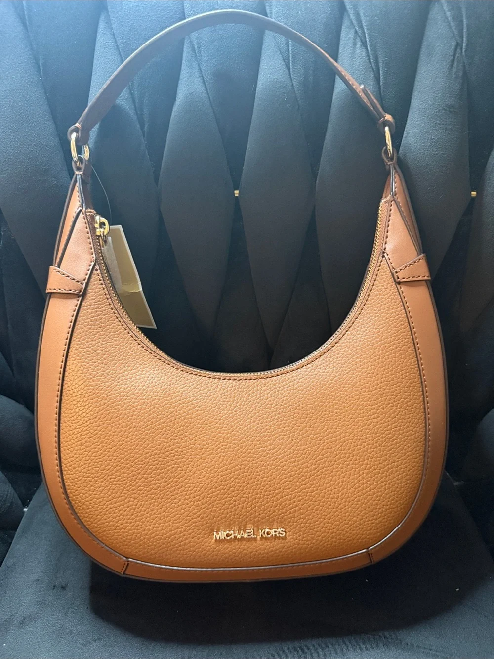 Michael Kors Tan Pebbled Leather Crescent Shoulder Bag with Gold Hardware